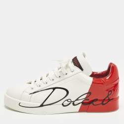 مملوكة مسبقًا Dolce & Gabbana Portofino Size 38 White/Red Leather Low Top Sneakers