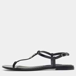 Pre Owned Dolce & Gabbana DG Logo Size 39.5 Black Patent Leather Thong Flats