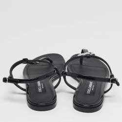 Pre Owned Dolce & Gabbana DG Logo Size 39.5 Black Patent Leather Thong Flats