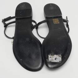 Pre Owned Dolce & Gabbana DG Logo Size 39.5 Black Patent Leather Thong Flats