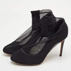 Pre Owned Dolce & Gabbana Stretch Tulle Bow Sock Size 39 Black Mesh Boots