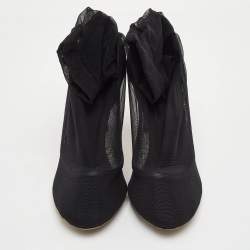 Pre Owned Dolce & Gabbana Stretch Tulle Bow Sock Size 39 Black Mesh Boots