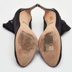 Pre Owned Dolce & Gabbana Stretch Tulle Bow Sock Size 39 Black Mesh Boots