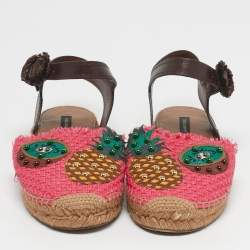 مملوكة مسبقًا Dolce & Gabbana Size 41 Brown/Red Raffia and Leather Pineapple Kiwi Patch Espadrille Sandals 