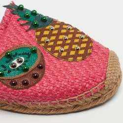 مملوكة مسبقًا Dolce & Gabbana Size 41 Brown/Red Raffia and Leather Pineapple Kiwi Patch Espadrille Sandals 
