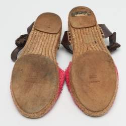 مملوكة مسبقًا Dolce & Gabbana Size 41 Brown/Red Raffia and Leather Pineapple Kiwi Patch Espadrille Sandals 