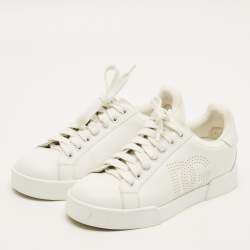 Pre Owned حذاء رياضي دولتشي أند غابانا بورتوفينو جلد أبيض/أرجواني برباط مقاس 38