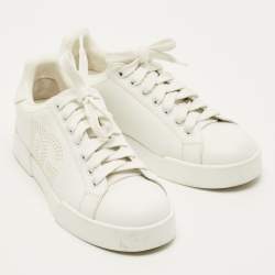 Pre Owned حذاء رياضي دولتشي أند غابانا بورتوفينو جلد أبيض/أرجواني برباط مقاس 38