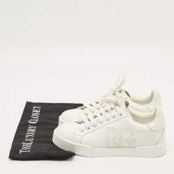 Pre Owned حذاء رياضي دولتشي أند غابانا بورتوفينو جلد أبيض/أرجواني برباط مقاس 38