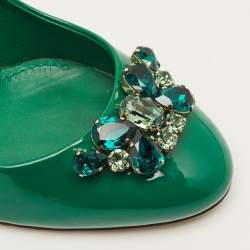 مملوكة مسبقًا حذاء كعب بلوك دولشي & غابانا مزخرف كريستال جلد لامع أخضر مقاس 41