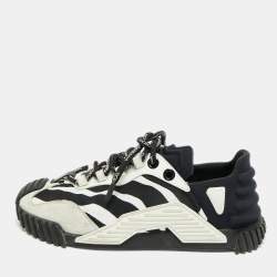 Pre Owned Dolce & Gabbana Ns1 Size 37.5 Black/White Fabric and Suede Low Top Sneakers