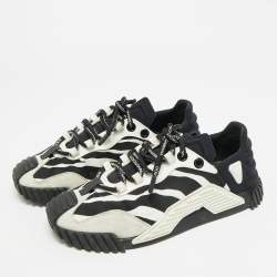 Pre Owned Dolce & Gabbana Ns1 Size 37.5 Black/White Fabric and Suede Low Top Sneakers