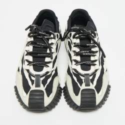 Pre Owned Dolce & Gabbana Ns1 Size 37.5 Black/White Fabric and Suede Low Top Sneakers