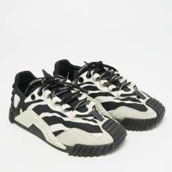 Pre Owned Dolce & Gabbana Ns1 Size 37.5 Black/White Fabric and Suede Low Top Sneakers