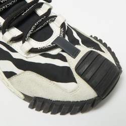 Pre Owned Dolce & Gabbana Ns1 Size 37.5 Black/White Fabric and Suede Low Top Sneakers