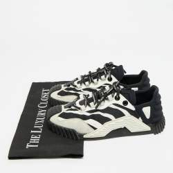 Pre Owned Dolce & Gabbana Ns1 Size 37.5 Black/White Fabric and Suede Low Top Sneakers