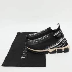 مملوكة مسبقًا حذاء رياضي دولتشي أند غابانا نسيج محاك أسود/أبيض سهل الارتداء سورينتو مقاس 41