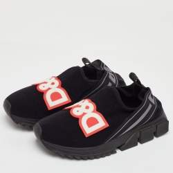 Pre Owned Dolce & Gabbana DG Patch Size 35 Black Stretch Technical Fabric Slip On Sneakers