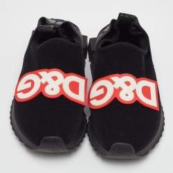 Pre Owned Dolce & Gabbana DG Patch Size 35 Black Stretch Technical Fabric Slip On Sneakers