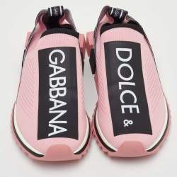 مملوكة مسبقًا Dolce & Gabbana Sorrento Size 39 Pink/Black Knit Fabric Slip On Sneakers