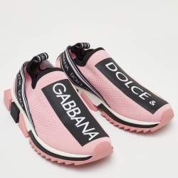 مملوكة مسبقًا Dolce & Gabbana Sorrento Size 39 Pink/Black Knit Fabric Slip On Sneakers