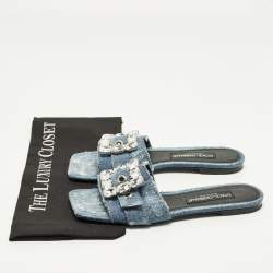 Pre Owned Dolce & Gabbana Size 39 Blue Denim Crystal Embellished Buckle Flat Slide