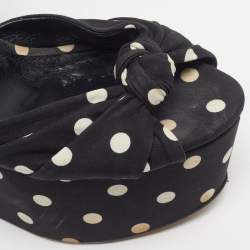 Pre Owned Dolce & Gabbana Polka Dot Size 41 Black Fabric Ankle Strap Platform Wedge Sandals