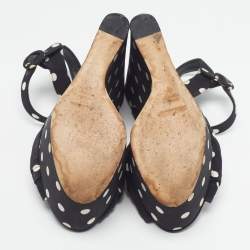 Pre Owned Dolce & Gabbana Polka Dot Size 41 Black Fabric Ankle Strap Platform Wedge Sandals