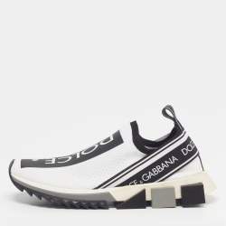 Pre Owned Dolce & Gabbana Sorrento Size 40 White/Black Knit Fabric Slip On Sneakers