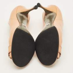 Pre Owned حذاء كعب عالي دولتشي أند غابانا جلد بيج لامع مقدمة مفتوحة مقاس 37.5