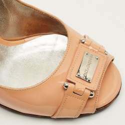 Pre Owned حذاء كعب عالي دولتشي أند غابانا جلد بيج لامع مقدمة مفتوحة مقاس 37.5