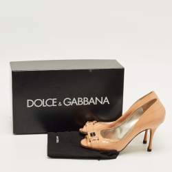 Pre Owned حذاء كعب عالي دولتشي أند غابانا جلد بيج لامع مقدمة مفتوحة مقاس 37.5