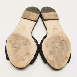 Pre Owned صندل فلات سلايد دولتشي أند غابانا صوفيا من الدانتيل الأسود مزين بالكريستال مقاس 38.5