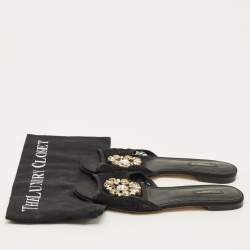 Pre Owned صندل فلات سلايد دولتشي أند غابانا صوفيا من الدانتيل الأسود مزين بالكريستال مقاس 38.5