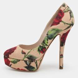 Pre Owned Dolce & Gabbana Size 36.5 Multicolor Floral Jacquard Pumps