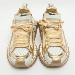 Pre Owned Dolce & Gabbana Super King Size 38.5 White/Gold Leather Low Top Sneakers