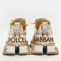 Pre Owned Dolce & Gabbana Super King Size 38.5 White/Gold Leather Low Top Sneakers