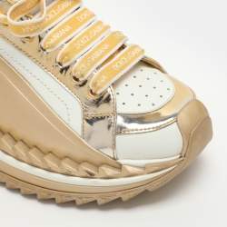 Pre Owned Dolce & Gabbana Super King Size 38.5 White/Gold Leather Low Top Sneakers
