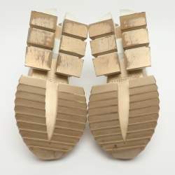 Pre Owned Dolce & Gabbana Super King Size 38.5 White/Gold Leather Low Top Sneakers