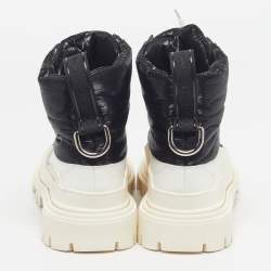 Pre Owned Dolce & Gabbana Size 40 White/Black Leather and Nylon Combat Boots