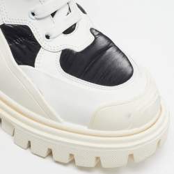 Pre Owned Dolce & Gabbana Size 40 White/Black Leather and Nylon Combat Boots