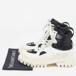 Pre Owned Dolce & Gabbana Size 40 White/Black Leather and Nylon Combat Boots