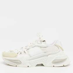 مملوكة مسبقًا Dolce & Gabbana Airmaster Size 37.5 White Leather and Mesh Lace Up Sneakers