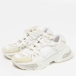 Pre Owned Dolce & Gabbana Airmaster Size 37.5 White Leather and Mesh Lace Up Sneakers