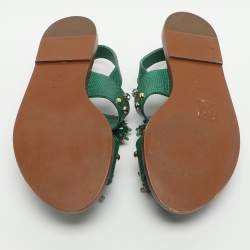 Pre Owned صندل فلات دولتشي أند غابانا مزين جلد نقش السحلية أخضر مقاس 37.5