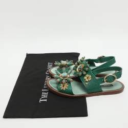 Pre Owned صندل فلات دولتشي أند غابانا مزين جلد نقش السحلية أخضر مقاس 37.5