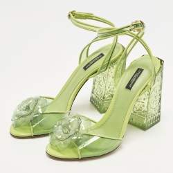 Pre Owned Dolce & Gabbana Cinderella Size 40.5 Green PVC and Patent Leather Ankle Strap Sandals