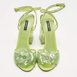 Pre Owned Dolce & Gabbana Cinderella Size 40.5 Green PVC and Patent Leather Ankle Strap Sandals