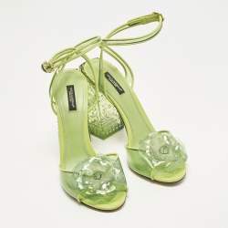 Pre Owned Dolce & Gabbana Cinderella Size 40.5 Green PVC and Patent Leather Ankle Strap Sandals