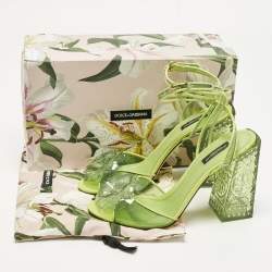 Pre Owned Dolce & Gabbana Cinderella Size 40.5 Green PVC and Patent Leather Ankle Strap Sandals